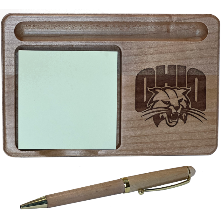 Warther Woodworking Wood Engraved Memo Pad and Pen Holder