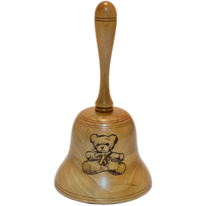 Warther Woodworking Wood Nursery Bell with engraved teddy bear