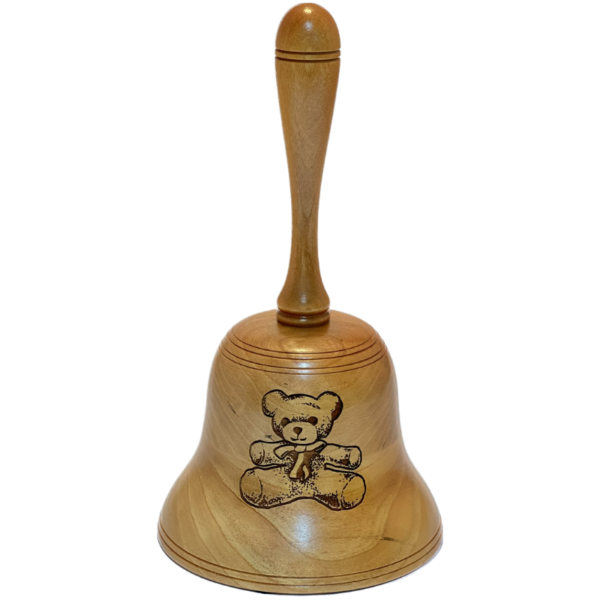 Warther Woodworking Wood Nursery Bell with engraved teddy bear